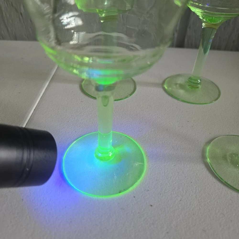 Vintage Uranium Small Stem Glass Green Hue Collectible Glassware Set Of 4